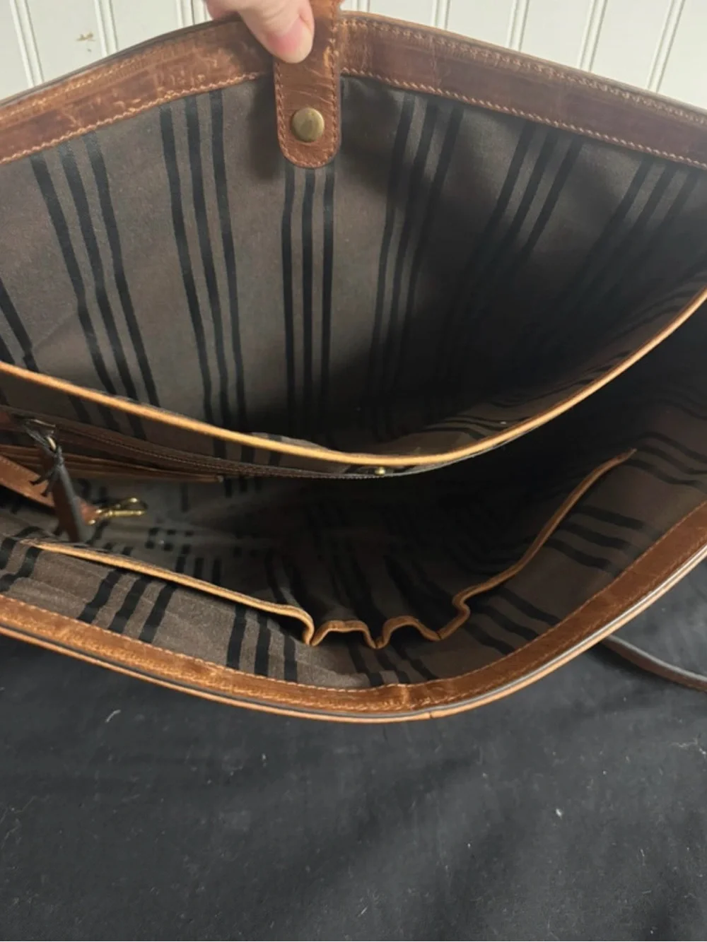 Frye Cognac Leather Satchel with Brass Buckles